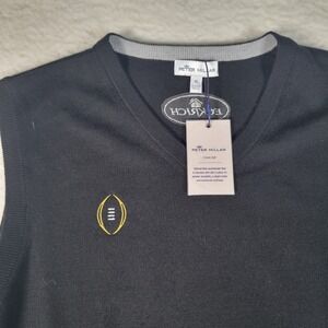 Peter Millar Sweater Vest Mens Size M Black Crown Soft Merino Silk Football Logo